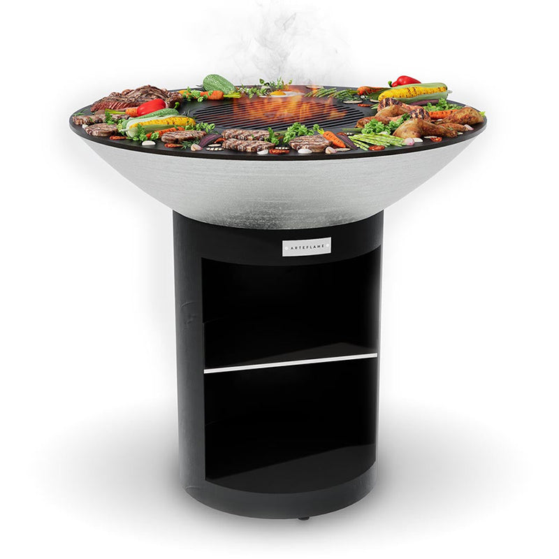 Arteflame-XXL-40-in-Flat-Top-Charcoal-Grill---Classic-Storage---Black