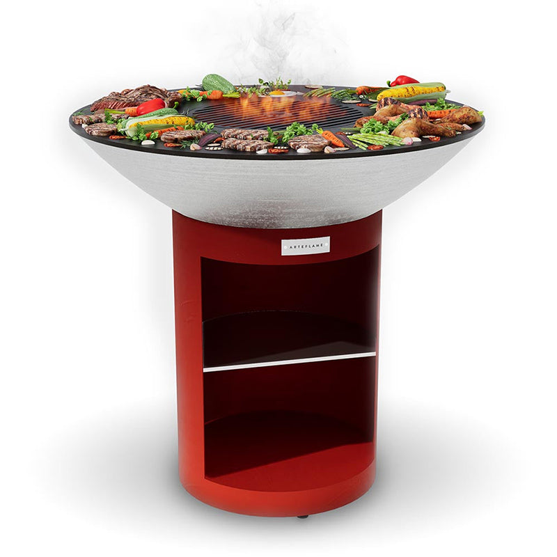 Arteflame-XXL-40-in-Flat-Top-Charcoal-Grill---Classic-Storage---Red