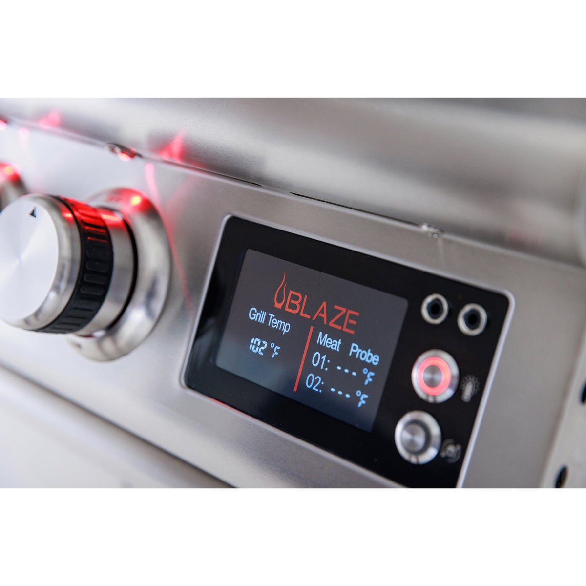 Blaze 26" outdoor oven control panel with LED-lit knobs, view 5