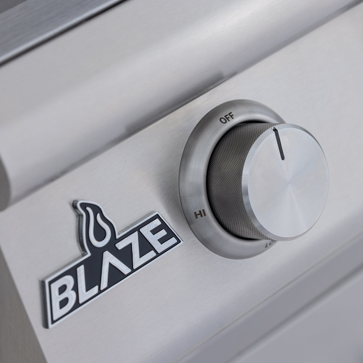 Blaze BCM control knob with Blaze logo, close-up