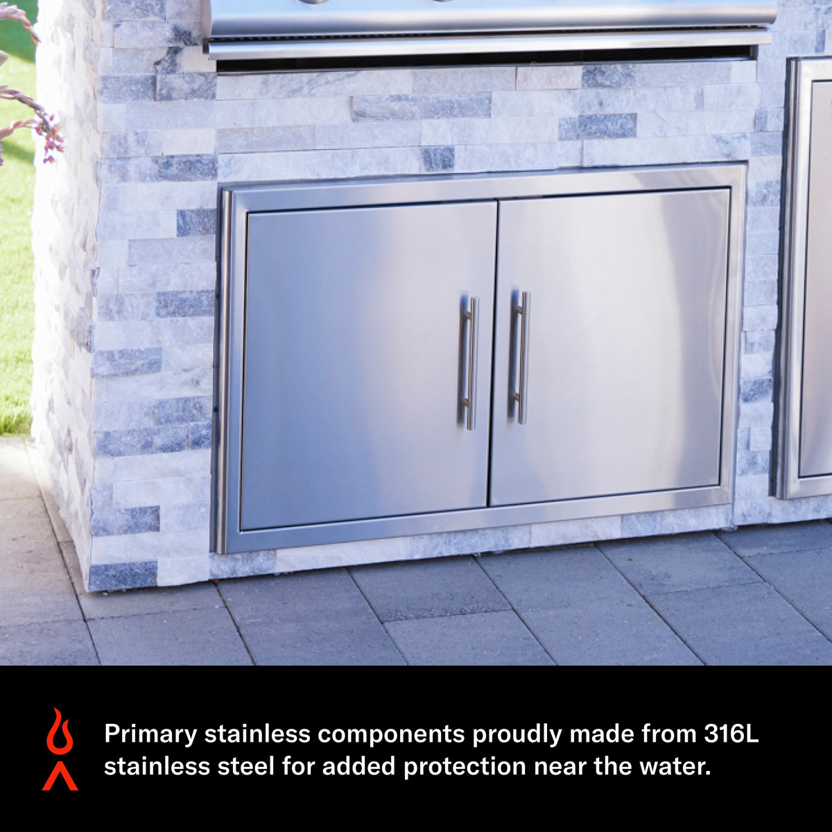 Blaze Marine Grade double access door, open with paper towel holder