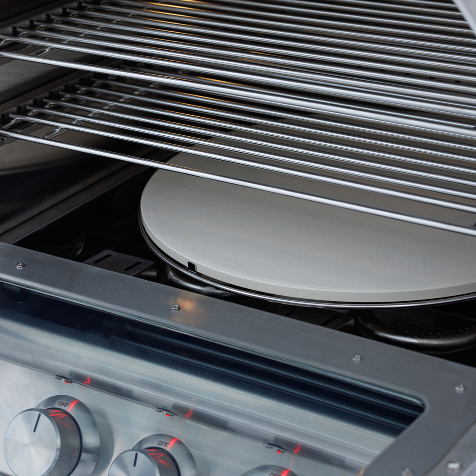 Inside the Blaze 26" oven: rotating ceramic pizza stone and cooking racks