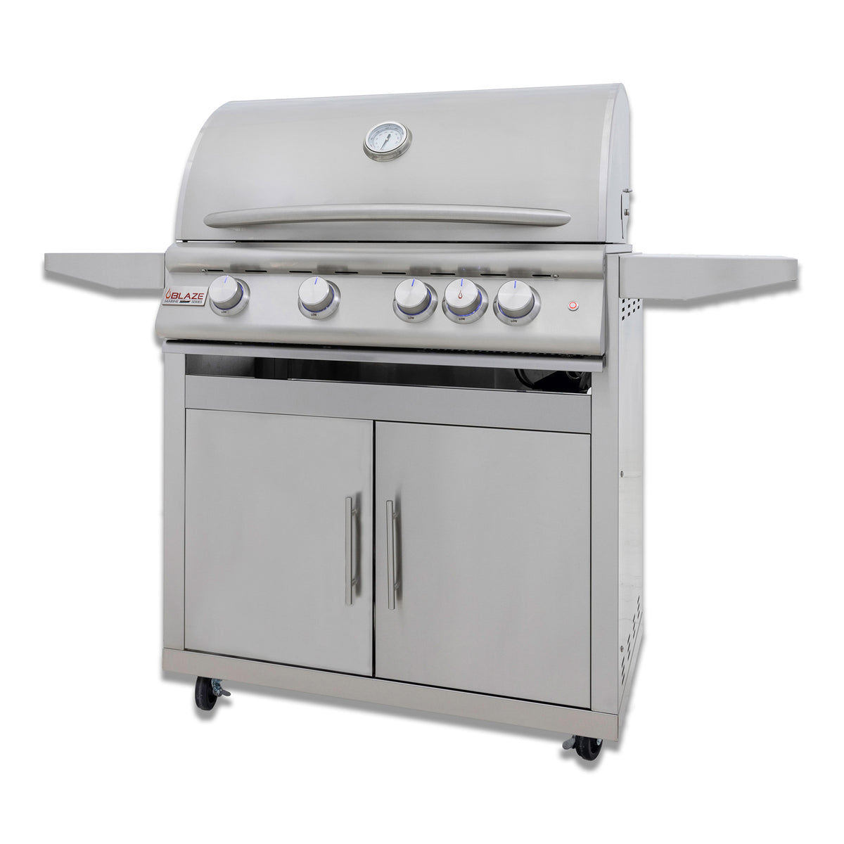 Blaze LTE+ Marine Grade 32" gas grill on 316L stainless cart, angled view