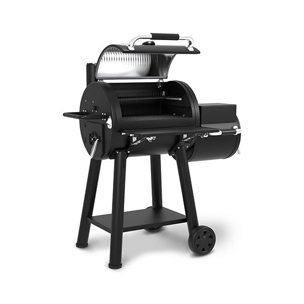 Broil King Regal 400 Charcoal Offset Smoker Front Angle Open