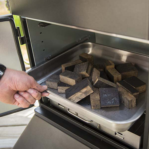 Broil King Vertical Charcoal Cabinet Smoker Inside wood close up