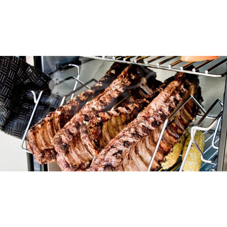 Broil King Vertical Charcoal Cabinet Smoker lifestyle hanging ribs