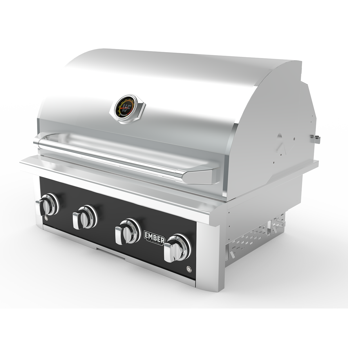 Wildfire Ember 32" built-in gas grill, black stainless steel, angled