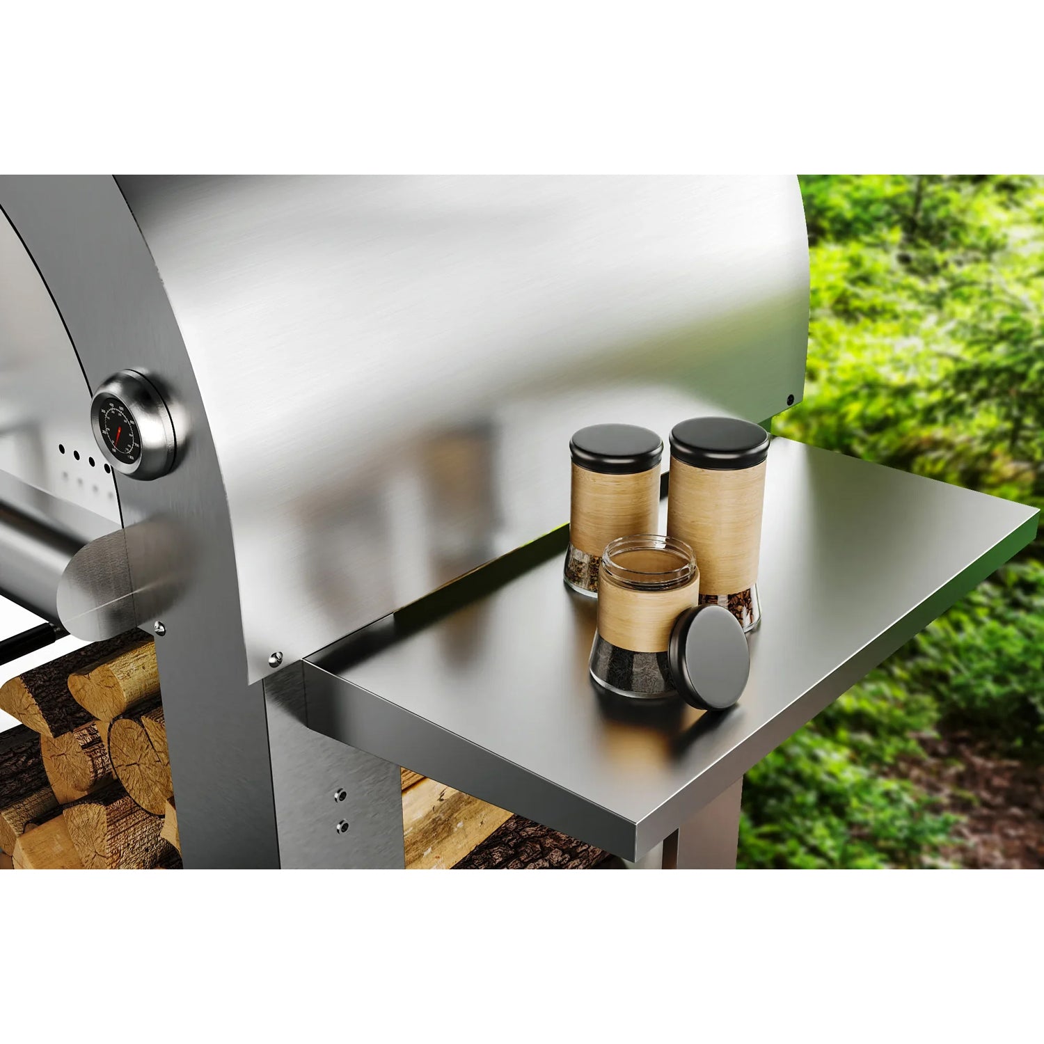 Empava Outdoor Wood Fired Pizza Oven with Side Table PG05 Lifestyle side table close up