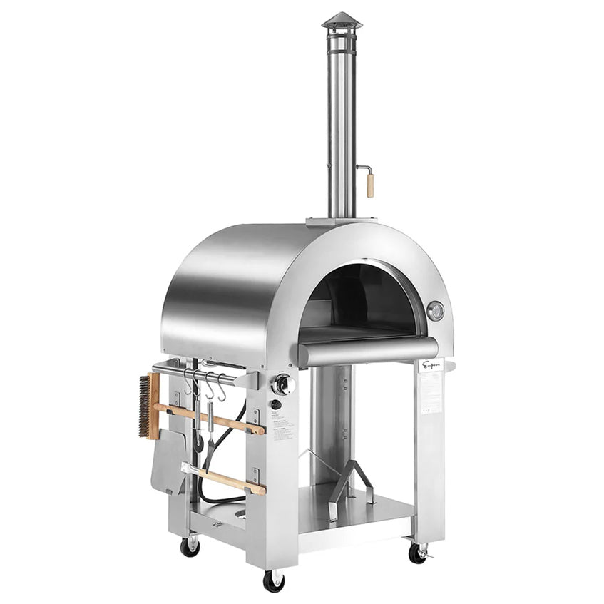 Empava Outdoor Wood Fired and Gas Pizza Oven PG03 front angle right open