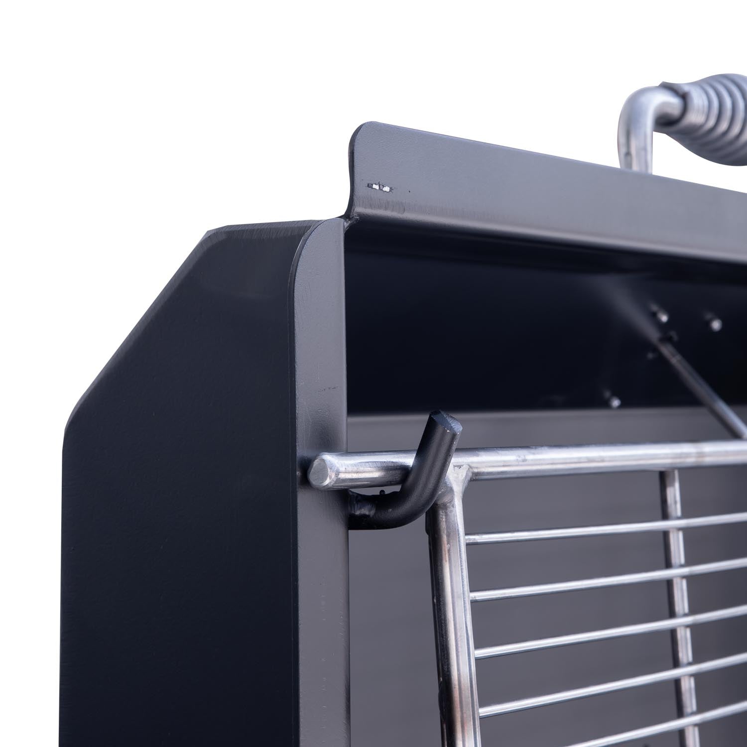 Meadow Creek BBQ26S Chicken Cooker Grate hooked on Lid