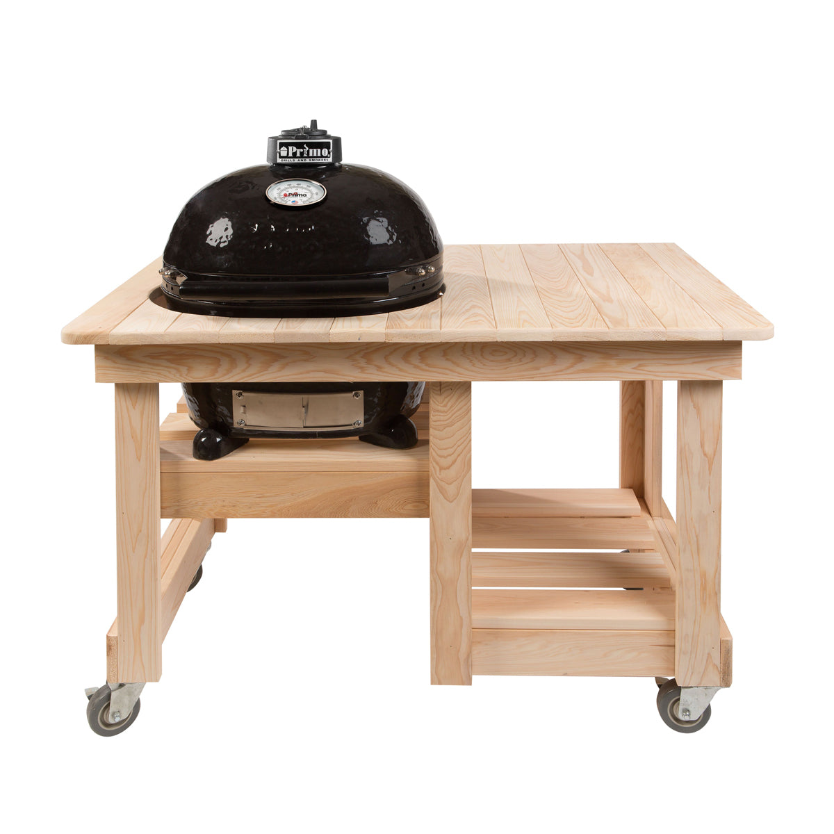 Primo Oval JR 200 Ceramic Kamado Charcoal Grill with Countertop Cypress Table