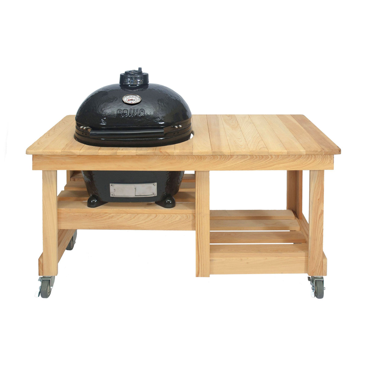 Primo Oval L 300 Ceramic Kamado Charcoal Grill with Countertop Cypress Table