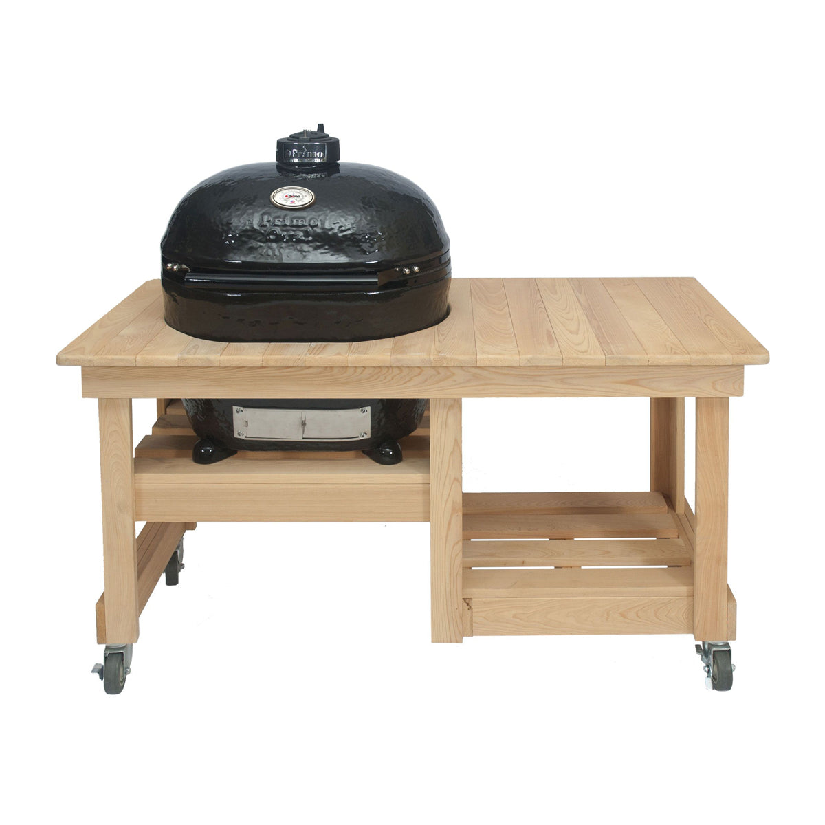 Primo Oval XL 400 Ceramic Kamado Charcoal Grill with Countertop Cypress Table