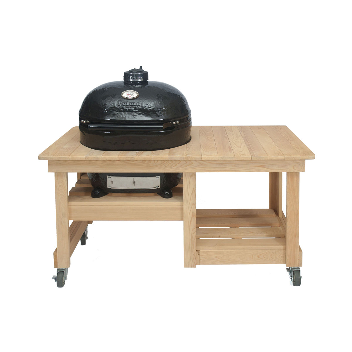 Primo Oval XXL 500 Ceramic Kamado Charcoal Grill with Countertop Cypress Table