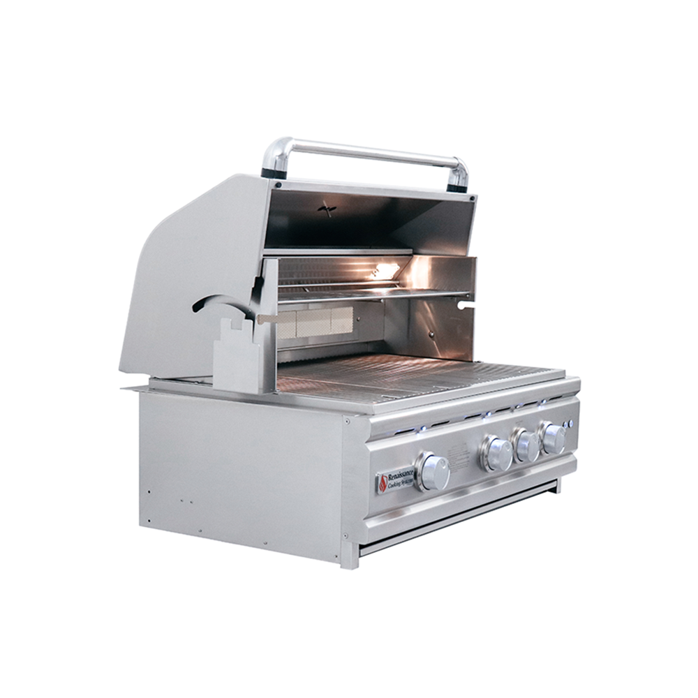 RCS Cutlass Pro 30 in Built In Gas Grill front right angle open