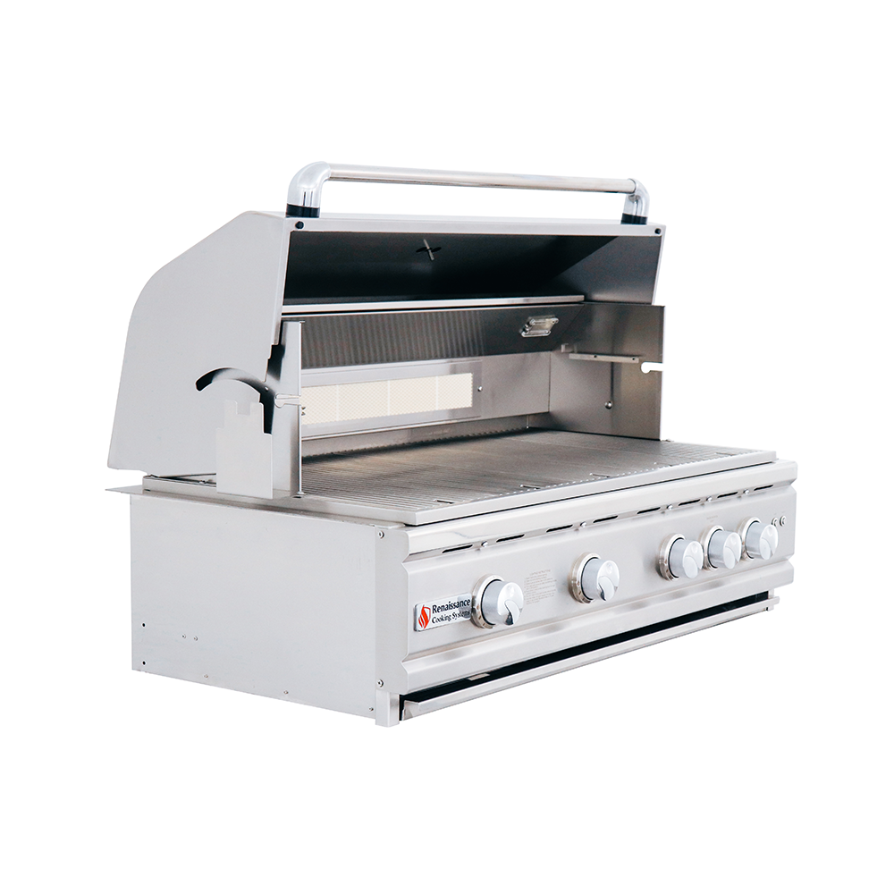 RCS Cutlass Pro 38 in Built In Gas Grill Front right angle open