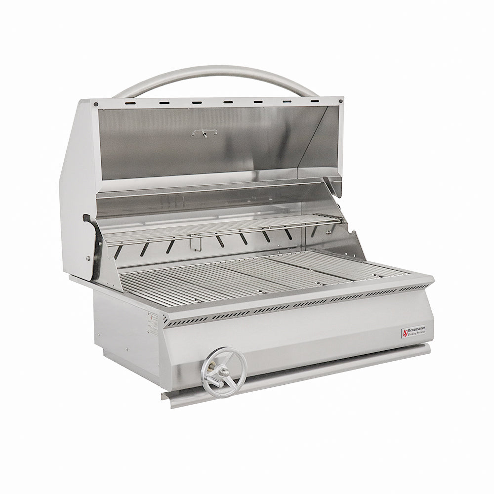 RCS Premier 32 in Built In Charcoal Grill Front Right Angle Open