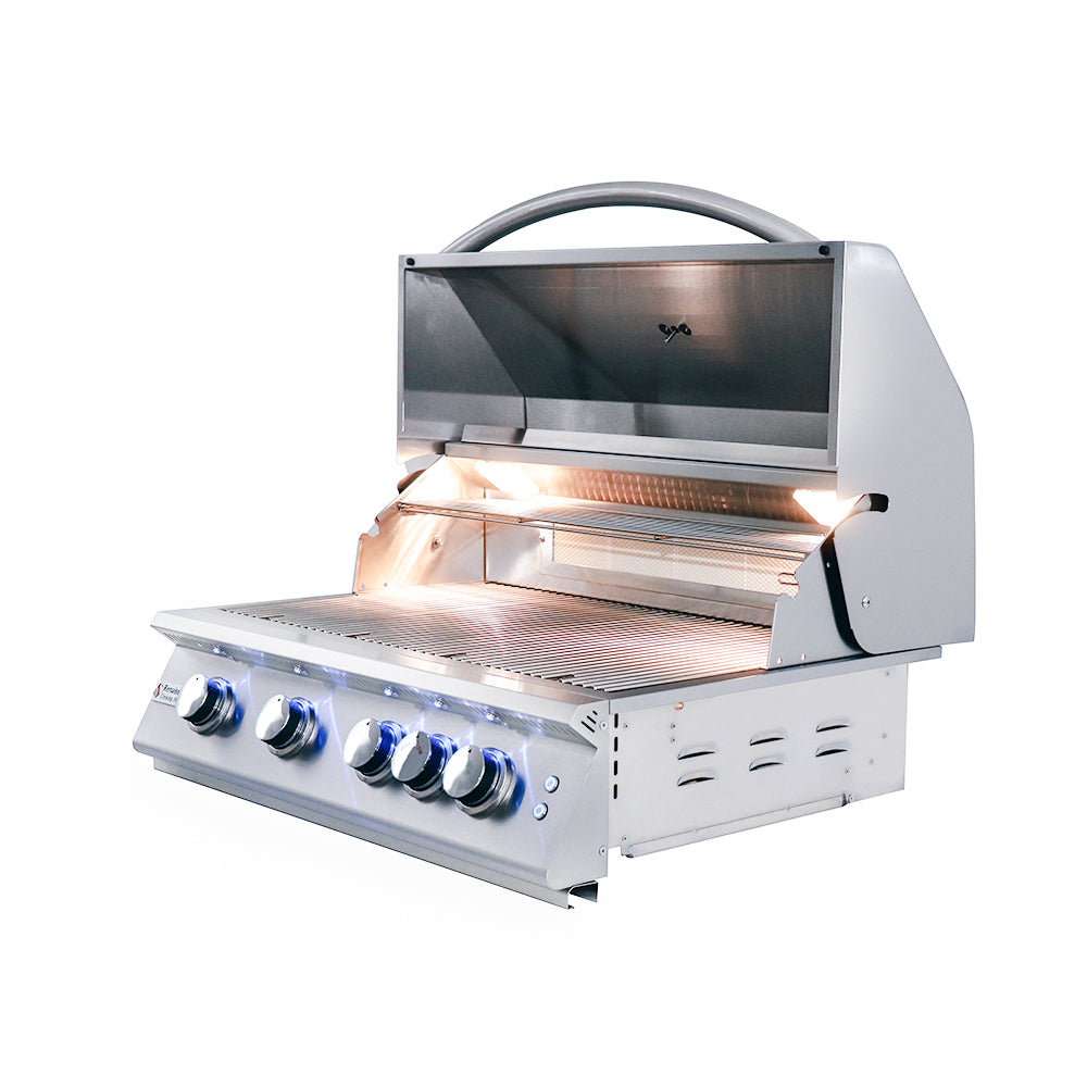RCS Premier 32 in Built In Gas Grill Front left angle open