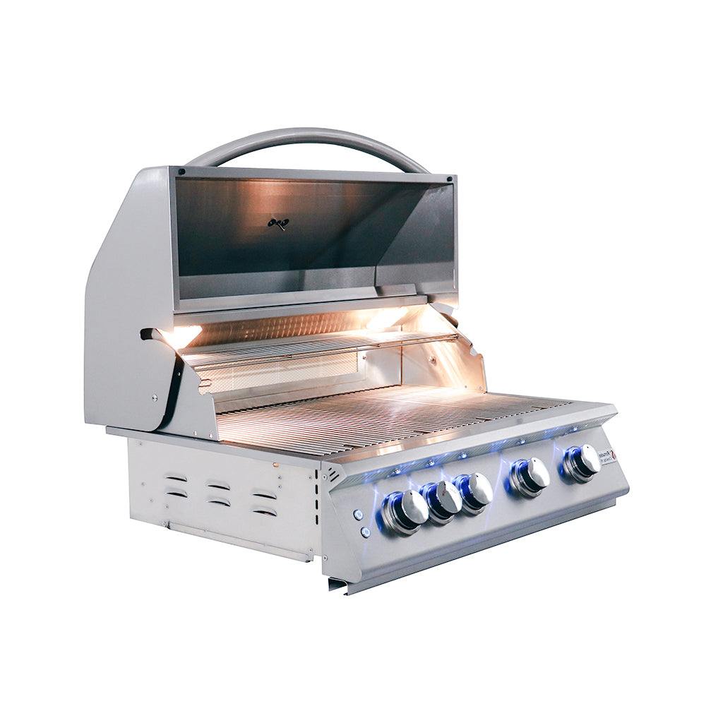 RCS Premier 32 in Built In Gas Grill Front right angle open