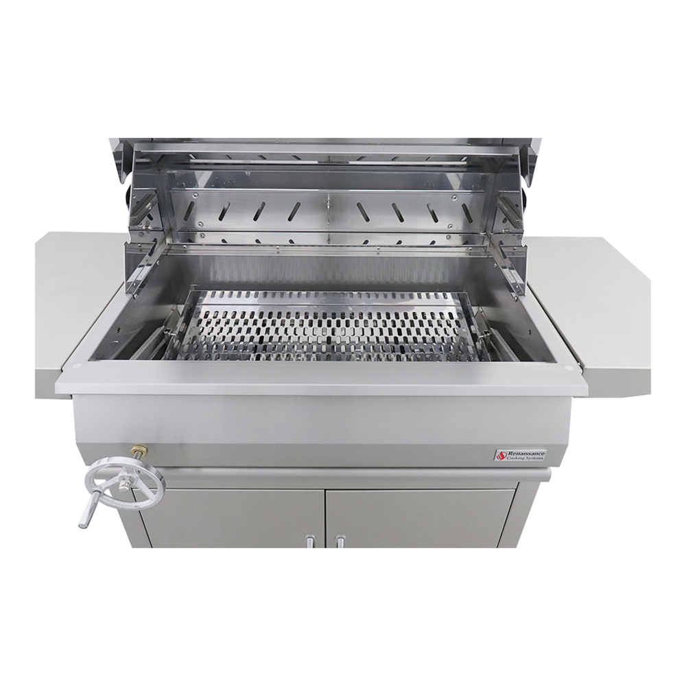 RCS Premier 32 in Charcoal Grill with cart front close up open