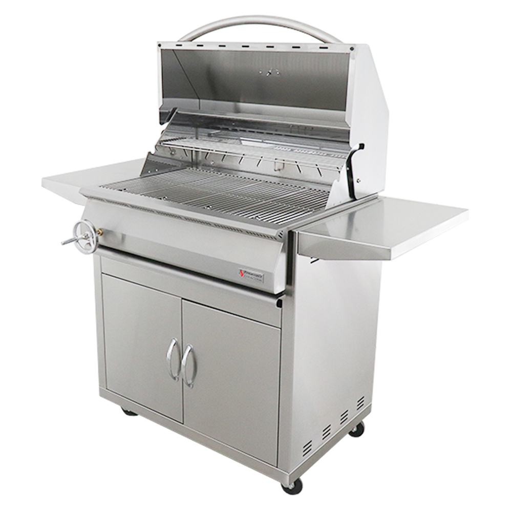RCS Premier 32 in Charcoal Grill with cart front left angle open