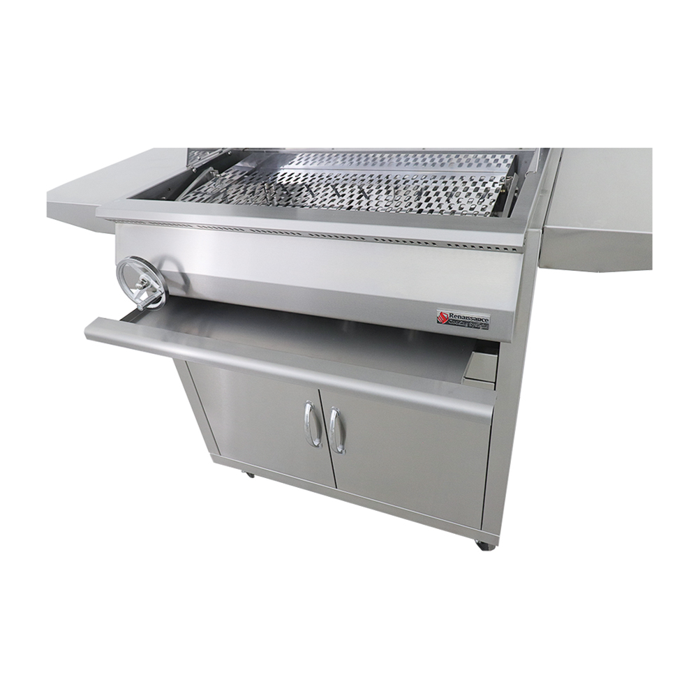 RCS Premier 32 in Charcoal Grill with cart tray close up
