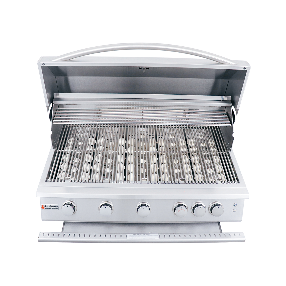 RCS Premier 40 in Built In Gas Grill Front over head with tray