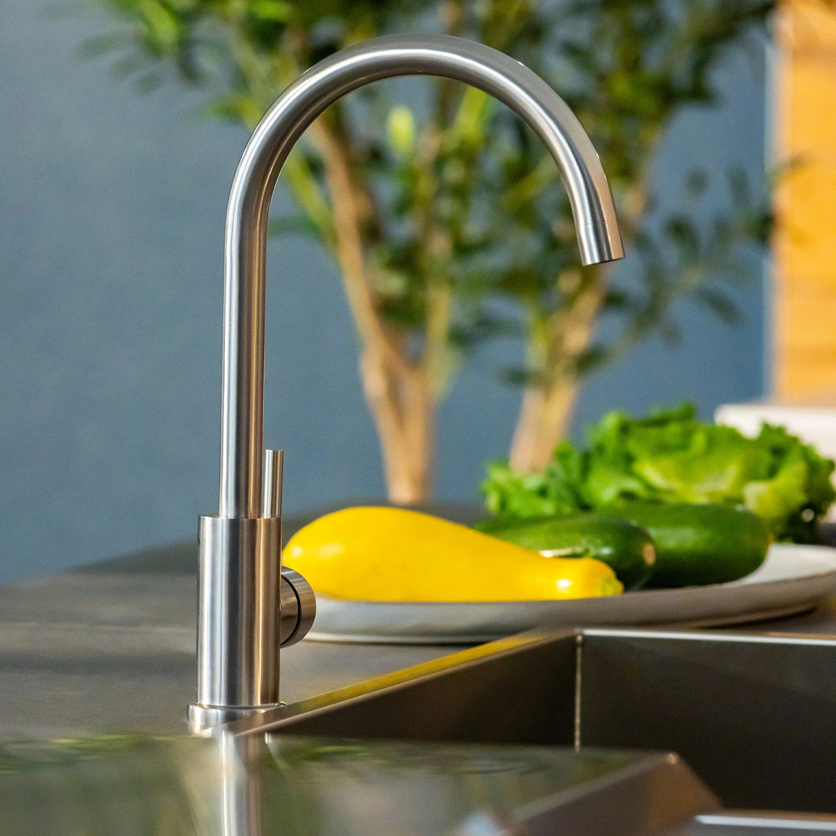 Summerset 19" x 15" Undermount Sink, with faucet in an outdoor kitchen