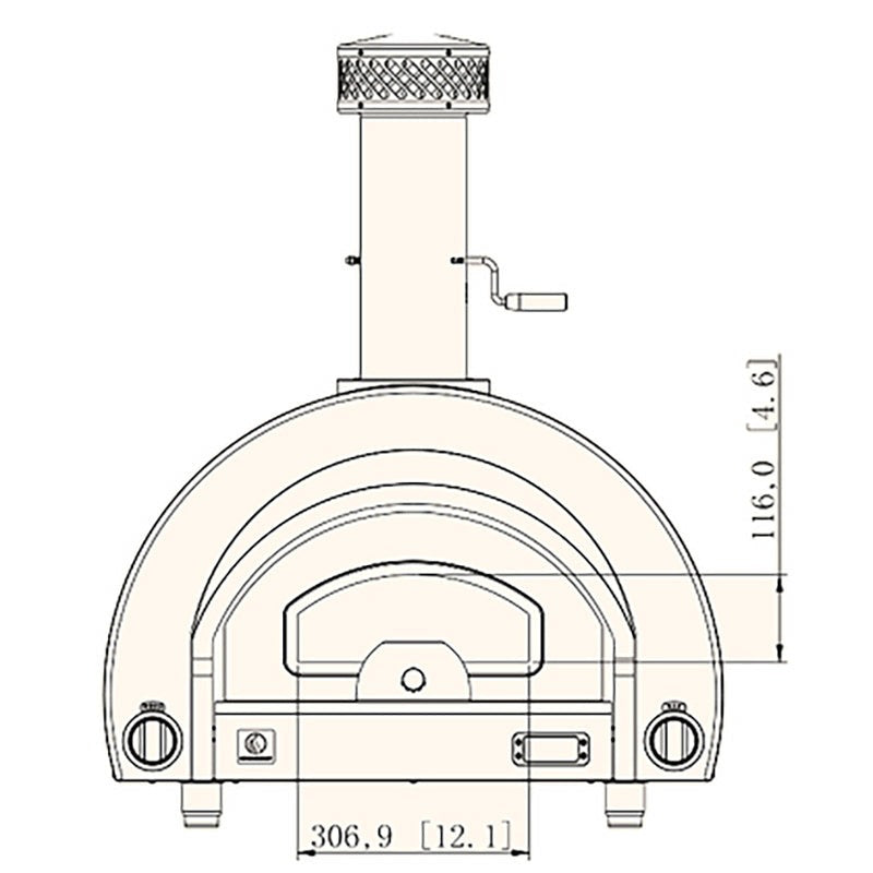 Summerset Hybrid pizza oven dimension drawing, front