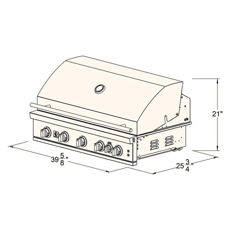 Summerset Sizzler Pro 40" grill dimension drawing, front angle