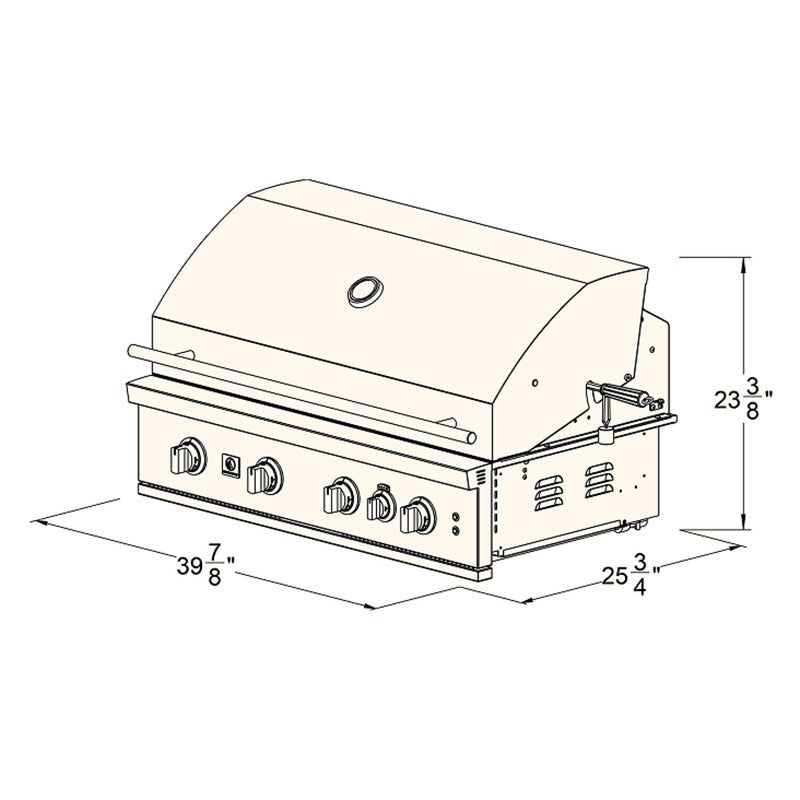 Summerset TRL Pro 40" grill dimension drawing, front angle