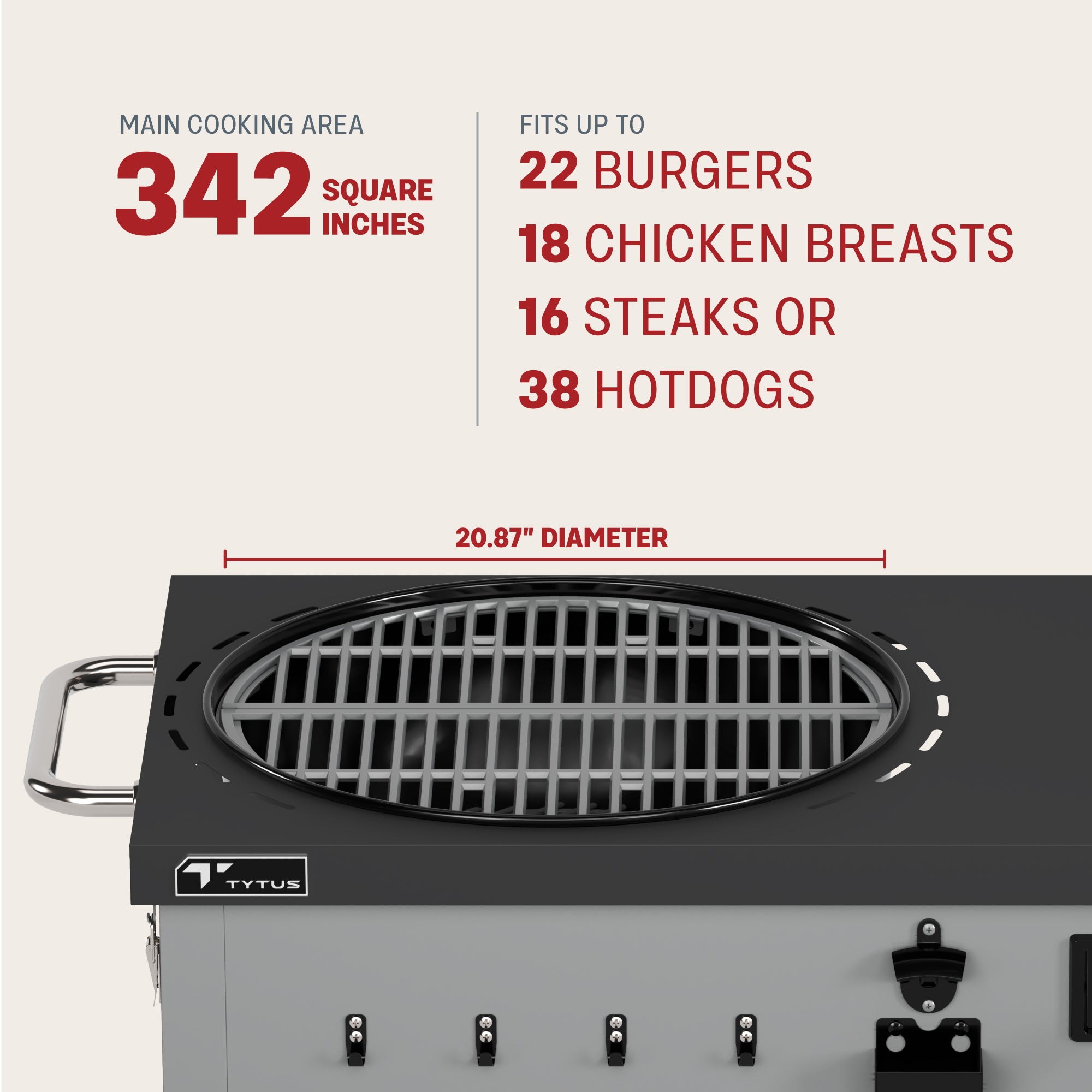 Tytus Grills Charcoal Kettle on Cart CookingCapacity