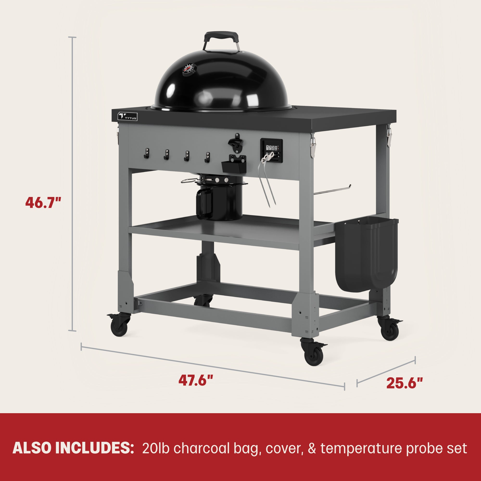 Tytus Grills Charcoal Kettle on Cart Dimensions