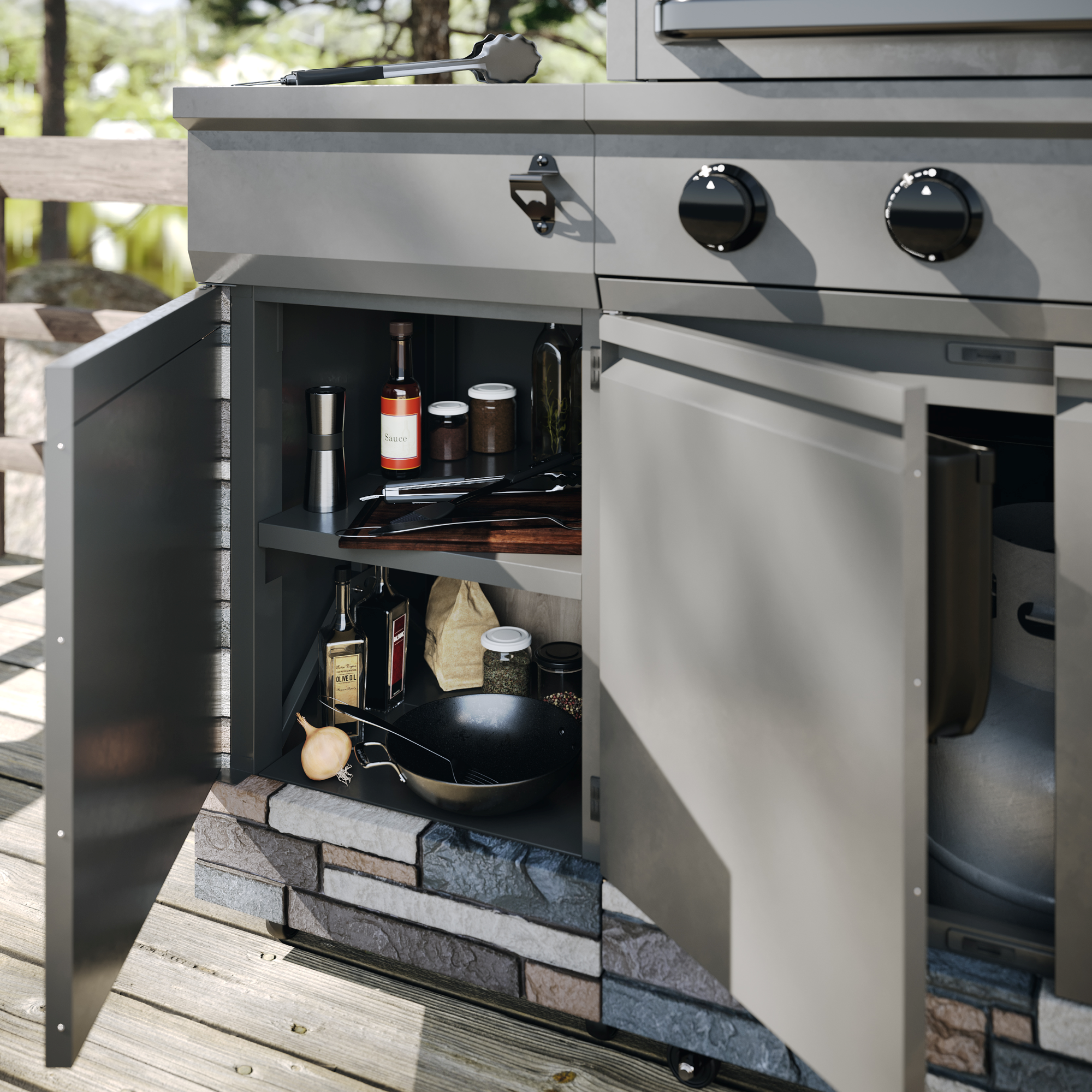 Tytus Grills Gunmetal Ash Stone Island Cabinet