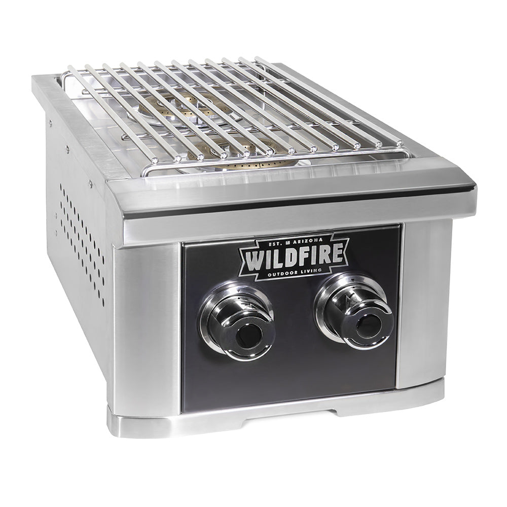 Wildfire Outdoor Living Ranch Pro Double Side Burner Black Stainless Steel Angle