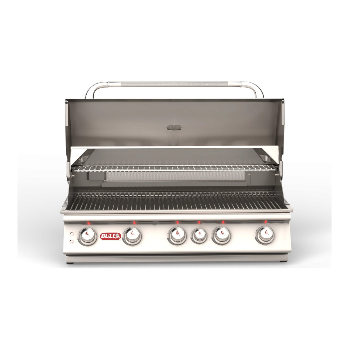 Bull Brahma 38" 5-Burner Built-In Gas Grill – next-generation design, lid open, front view