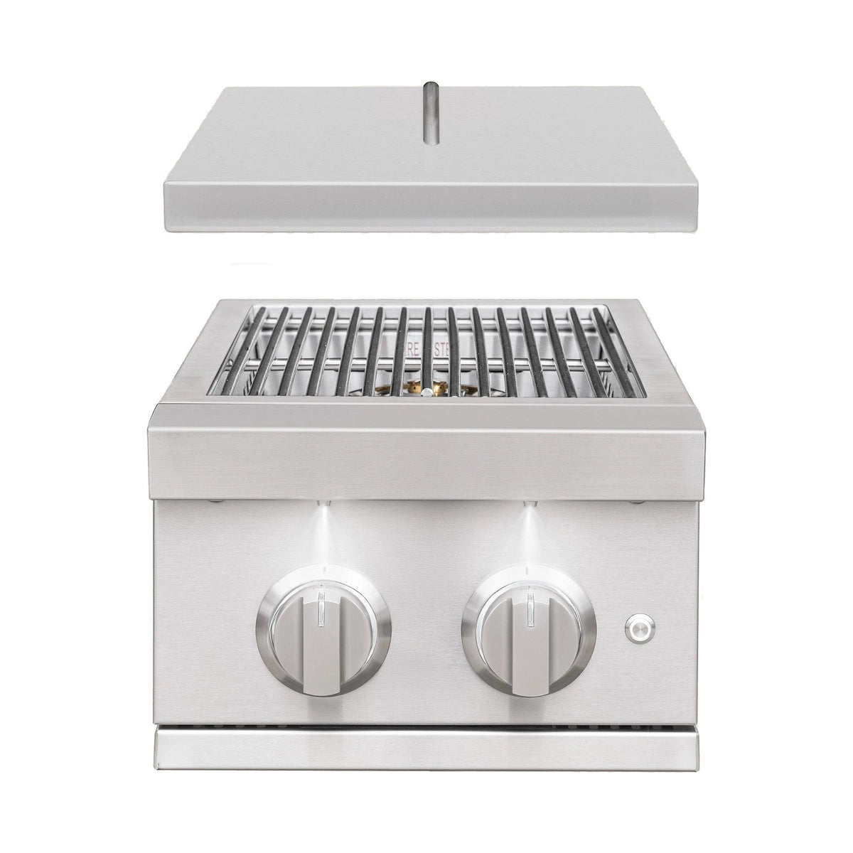Summerset Pro Double Side Burner, with the lid lifted