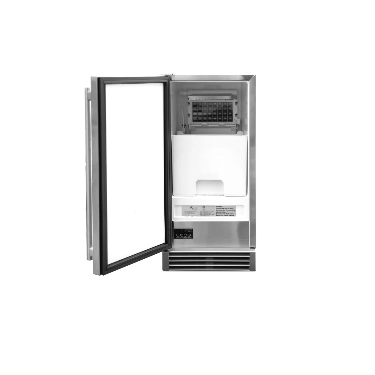 Summerset 15" 50 Lb. Outdoor Rated Cube Ice Maker with the glass door open
