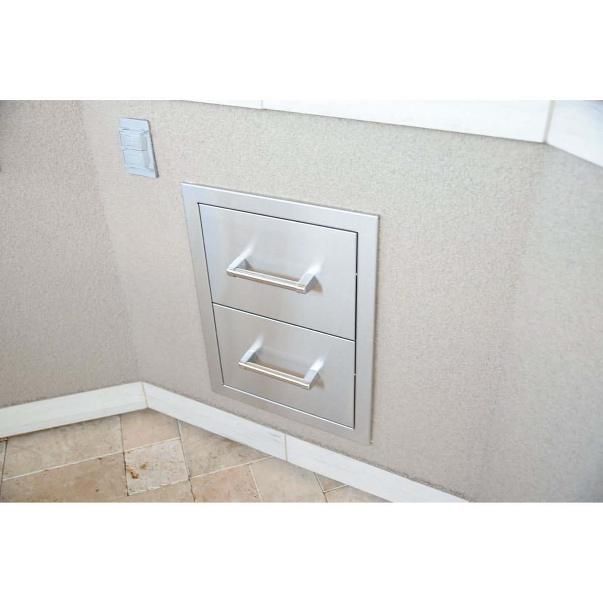 Kokomo double drawer installed in a BBQ island