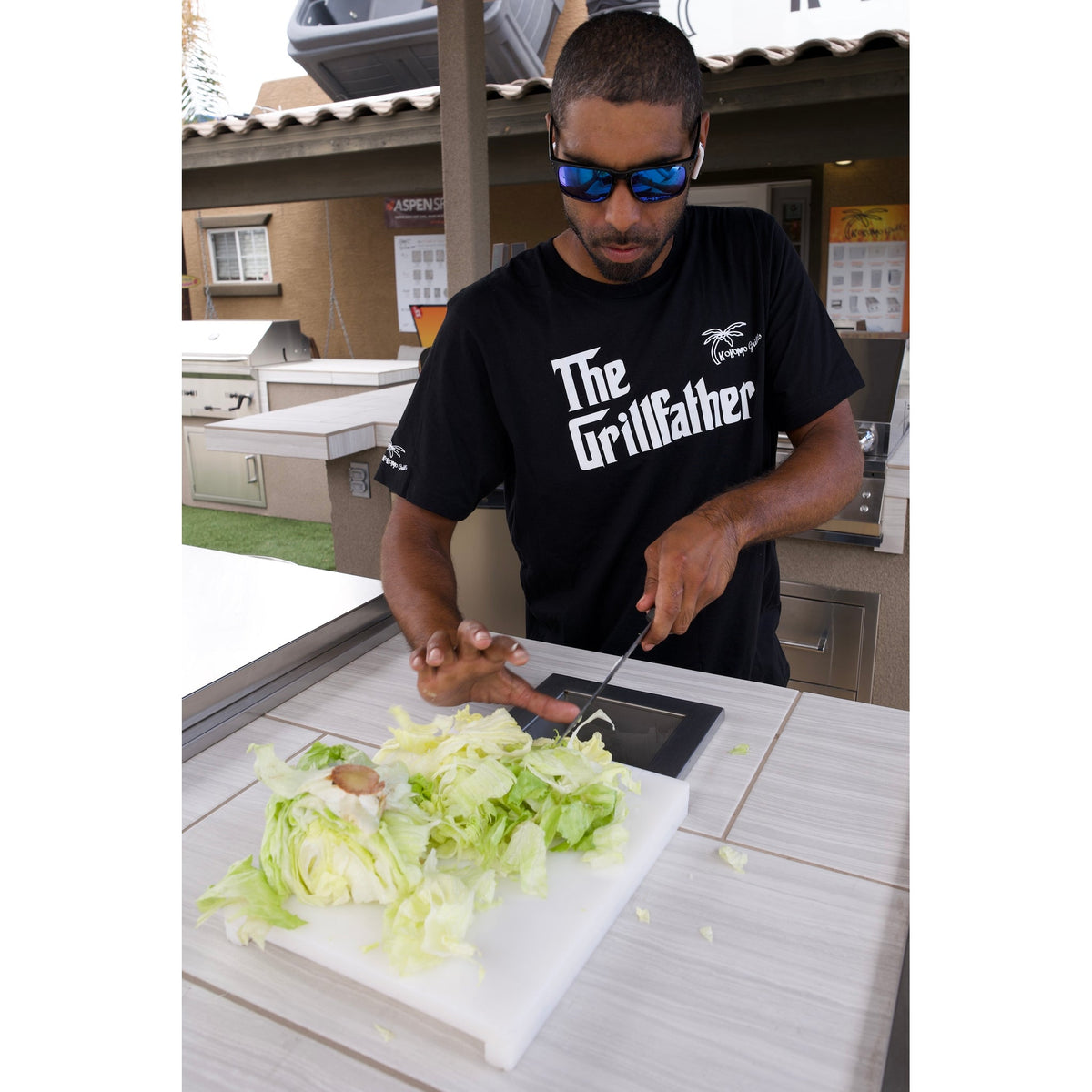 Cutting on the Kokomo trash chute cutting board