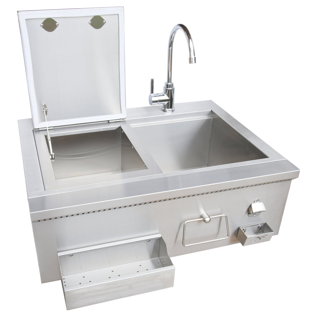 Kokomo 30" cocktail station with insulated ice chest open