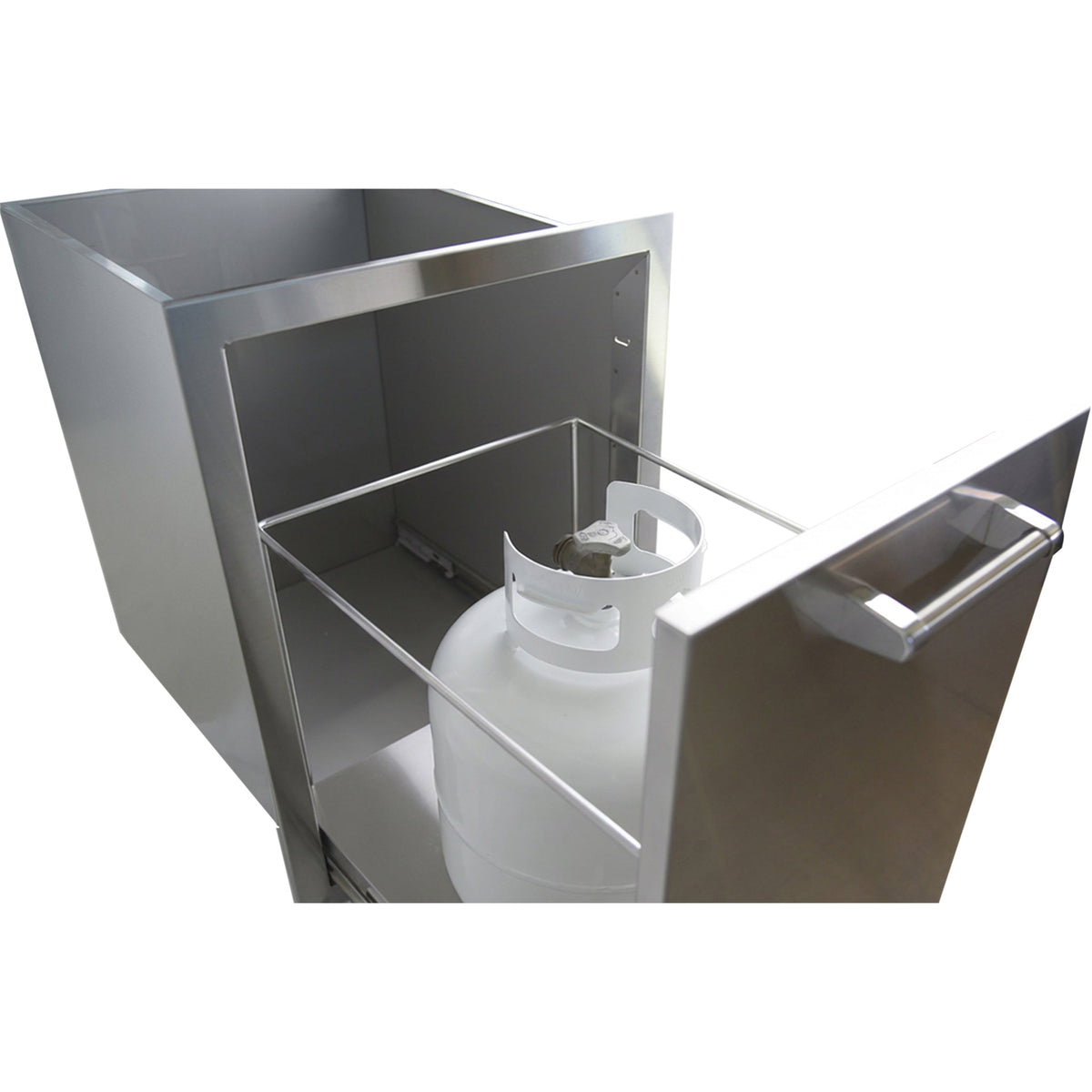 Kokomo pull-out drawer set up for a propane tank