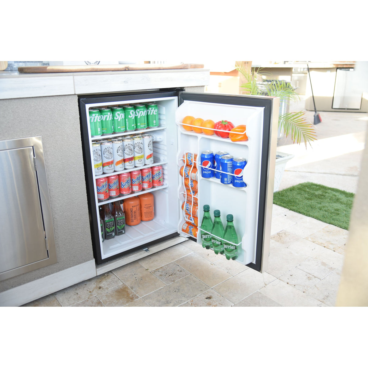 Kokomo 21" outdoor refrigerator stocked, door open