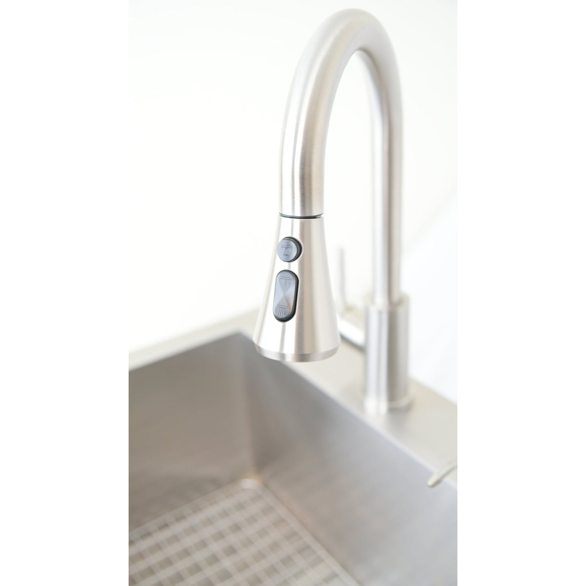 Kokomo 20" x 20" bar sink, side view with faucet