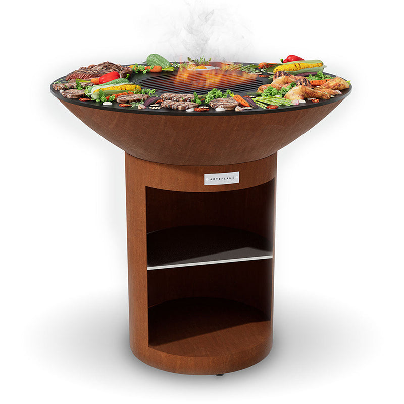 Arteflame-XXL-40-in-Flat-Top-Charcoal-Grill---Classic-Storage---Corten