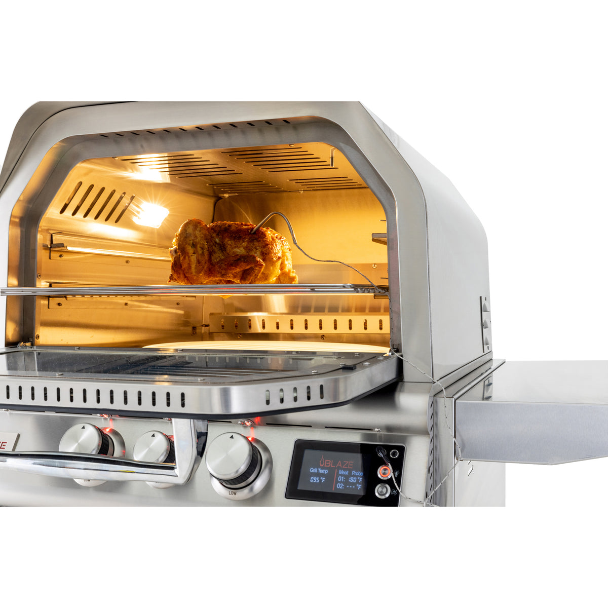 Blaze 26" outdoor oven interior lit, close-up