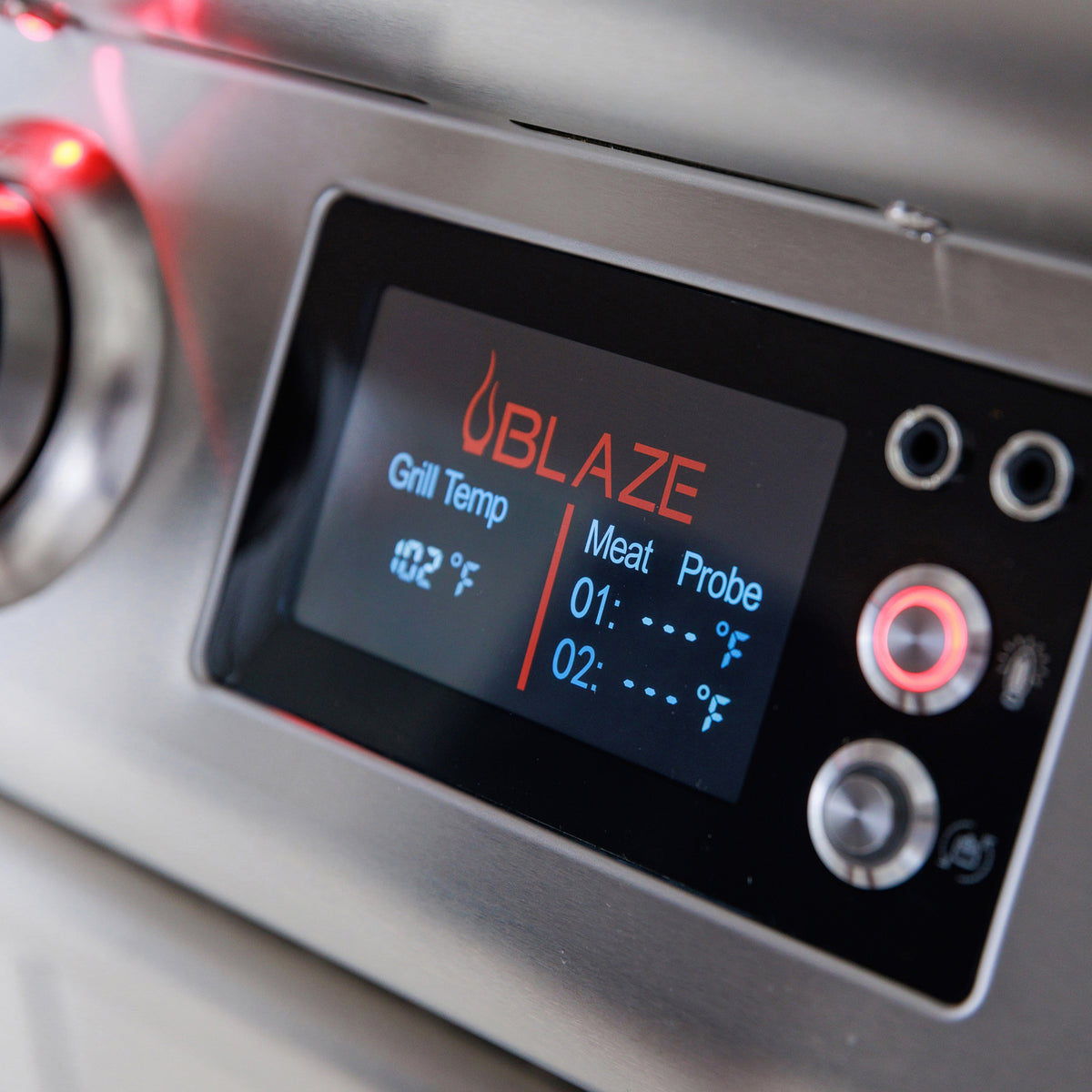 Blaze 26" outdoor oven control panel with LED-lit knobs, view 4