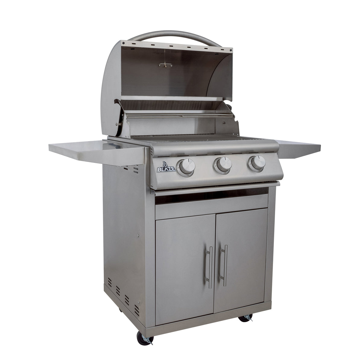 Blaze BCM 25" gas grill on stainless cart, alternate view