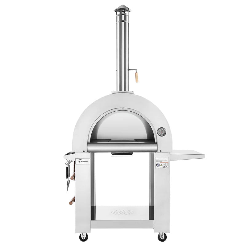 Empava Outdoor Wood Fired Pizza Oven with Side Table PG05 Front Open