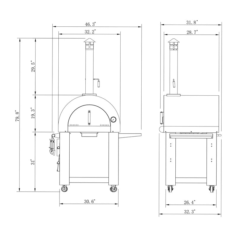 Empava Outdoor Wood Fired Pizza Oven with Side Table PG05 Specs